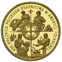 Złota moneta NBP 100 zł 400. Rocznica polskiego osadnictwa w Ameryce Północnej